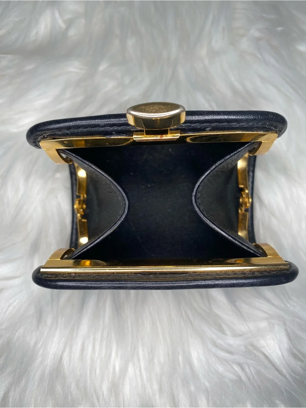 Dior Black Leather Coin Purse with Gold-Tone Logo Vintage beauty!